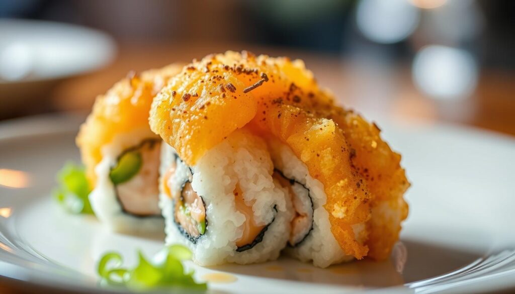 spicy tempura salmon sushi